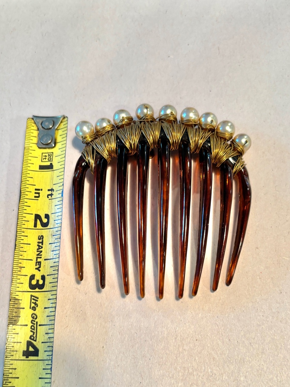 Vintage Colette Malouf Pearl Beaded Tortoiseshell Hair Comb Regency Victorian - Picture 7 of 8